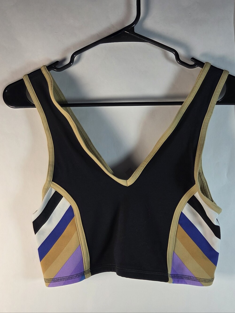 Black Multi-Stripe V-Neck Crop Tank Top